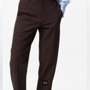 Virgin Wool Dark Chocolate Cuffed Ankle Trousers